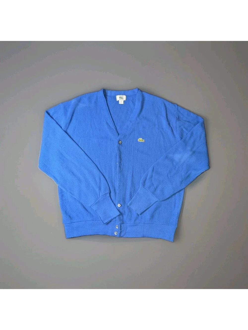 Vintage Izod Lacoste Cardigan Sweater Mens XL Blue Knit USA Made Acrylic